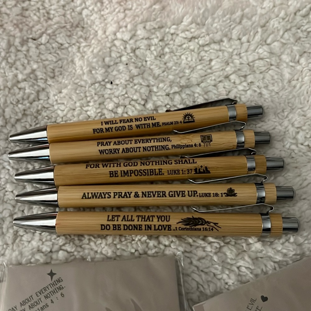 Inspirational Religious wooden bamboo pens and motivational notepads